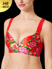 Printed Flower Seamless Thin Wireless Minimizer Bras