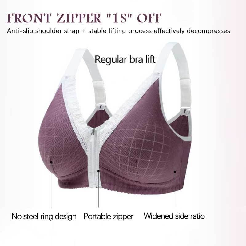 FRONT ZIP WIRE FREE WIDE STRAP PLUS SIZE BRA