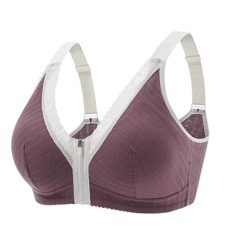 FRONT ZIP WIRE FREE WIDE STRAP PLUS SIZE BRA