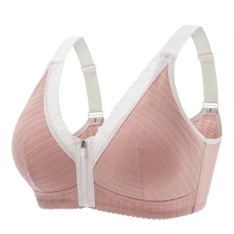 FRONT ZIP WIRE FREE WIDE STRAP PLUS SIZE BRA