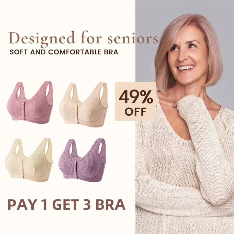 🔥PAY 1 GET 3 BRA🔥Design for Senior Front Closure Cotton Bra