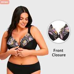 FRONT CLOSURE PLUS SIZE FULL COVERAGE LACE BRA-FLORAL PRINT