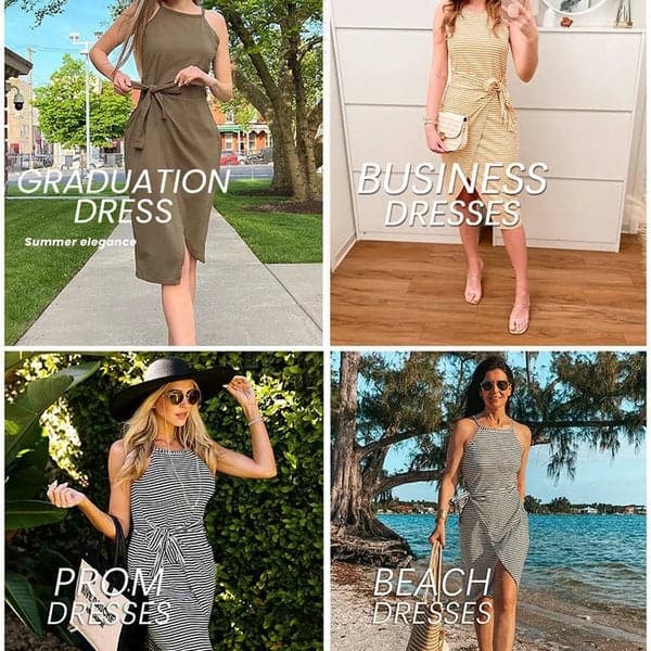 🔥Summer Hot Sale 😊Casual Sleeveless Striped Midi Dresses