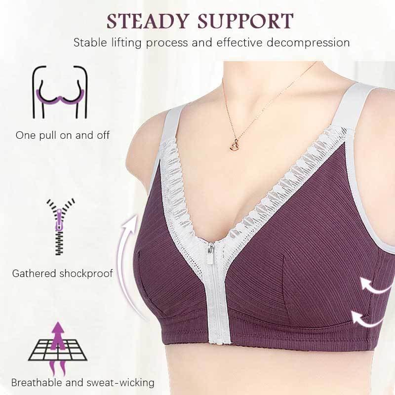 FRONT ZIP WIRE FREE WIDE STRAP PLUS SIZE BRA